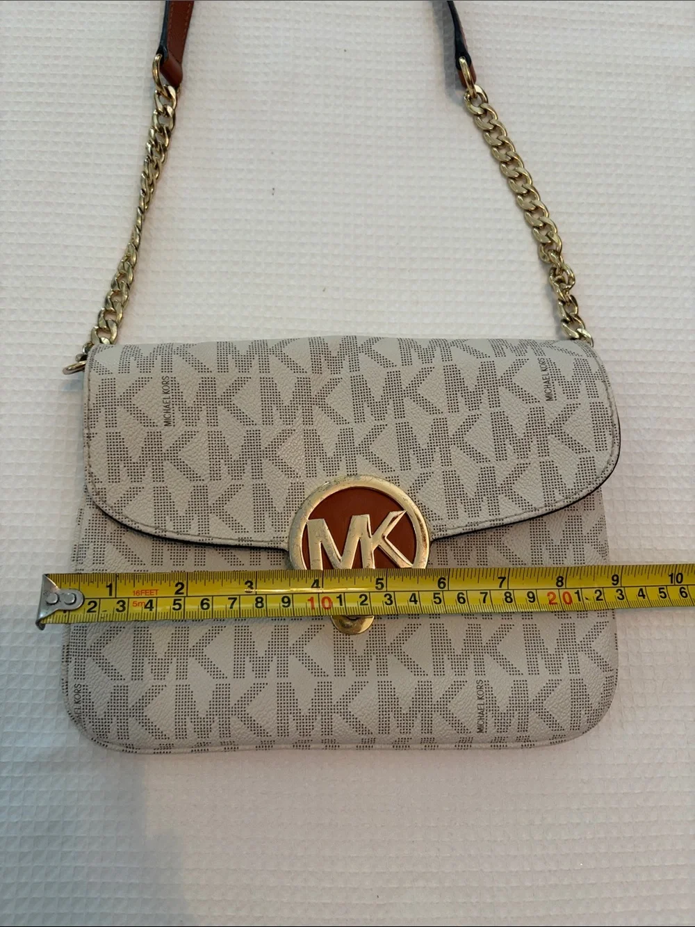 Michael Kors Beige Vanilla MK Logo Chain Crossbody/clutch